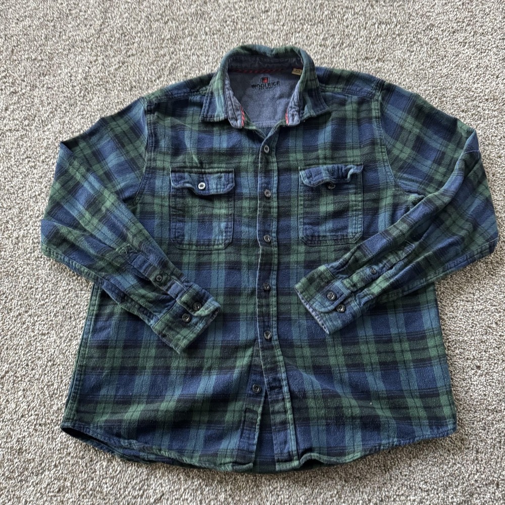Woolrich Shirt Mens Medium Blue Plaid Flannel Long Sleeve Button Up Pockets